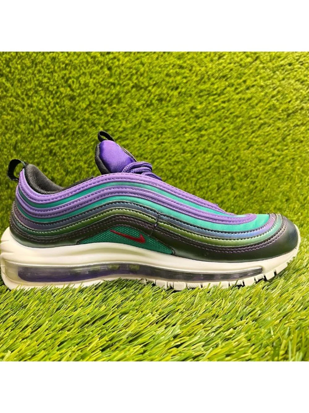 Nike Air Max 97 Iridescent Boys Size 5.5Y Purple Green Running Shoes Sneakers